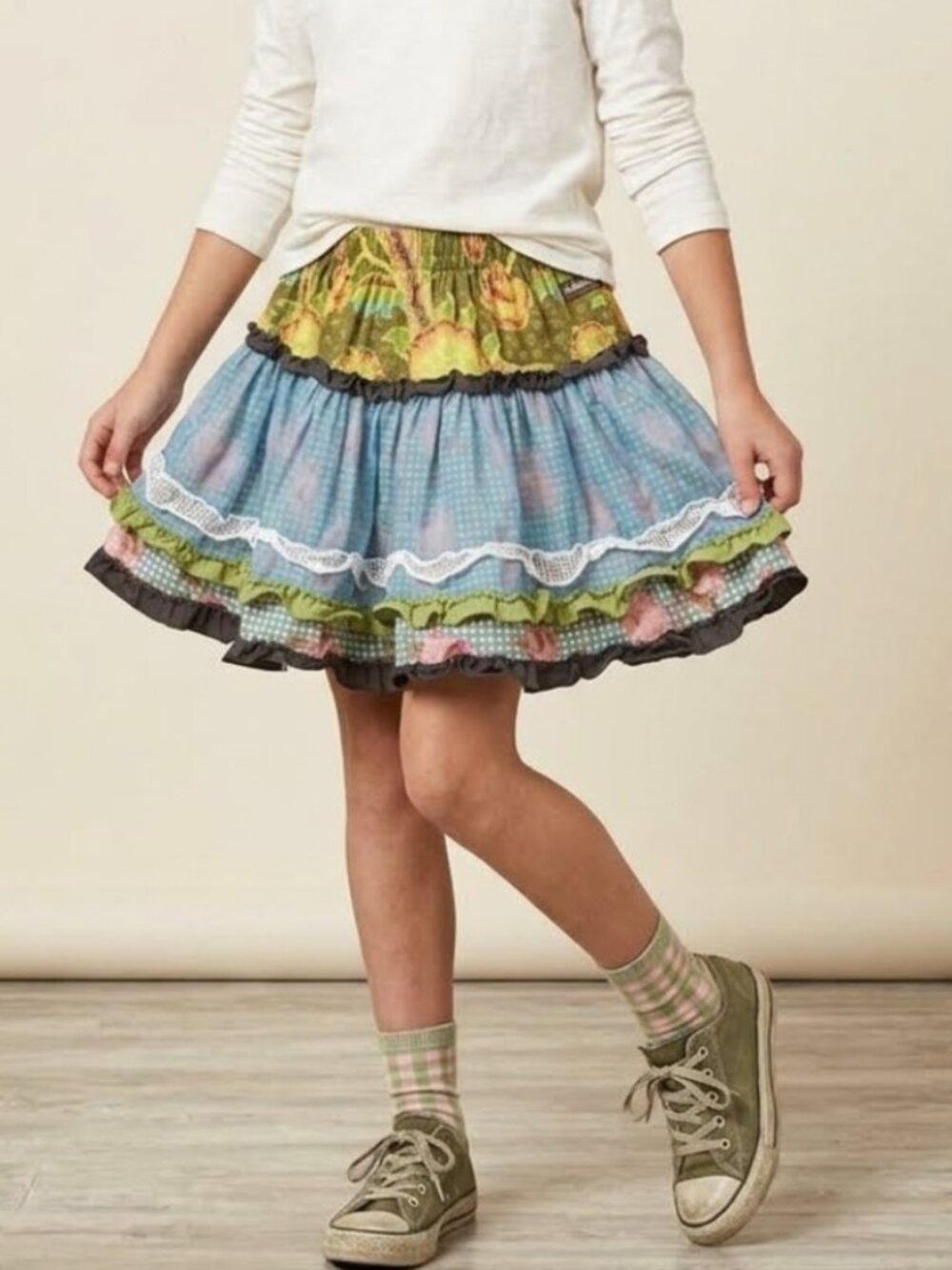 Matilda Jane Skirt Girls Size 10 Green Multicolor Ruffle
